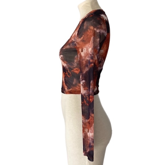 VALLEYGIRL mesh long sleeve top cropped Angel Heaven print - Picture 5 of 9